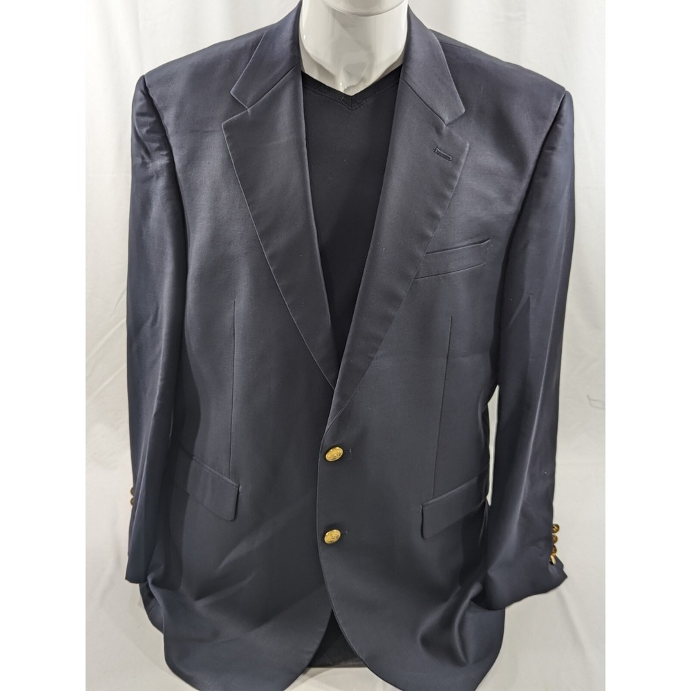 Ralph Lauren Blazer Sports Coat Wool Navy Blue Gold Button‎ Suit Jacket 44L 46"